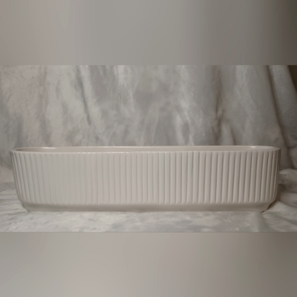 Fluted Ceramic Window Sill Planter-White